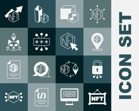 Set NFT Digital crypto art, Cyber security, growth bar chart and icon. Vector 스톡 일러스트