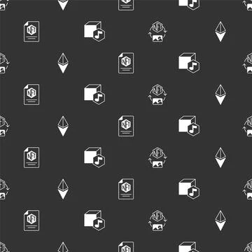 Set NFT Digital crypto art, Ethereum ETH, contract and on seamless pattern... Ilustración de archivo