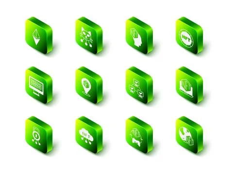 Set NFT Digital crypto art, Laptop with store app, blockchain technology, a.. 库存插图