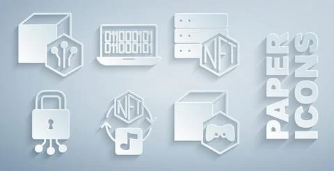 Set NFT Digital crypto art, blockchain technology, Cyber security, Binary c.. Illustration