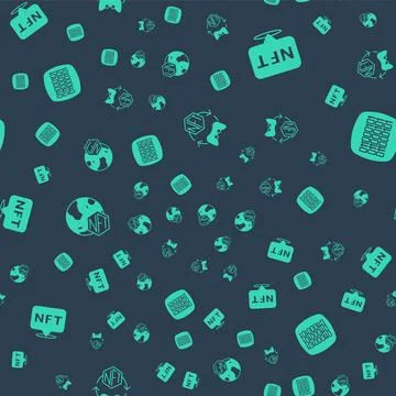 Set NFT Digital crypto art,  and Binary code on seamless pattern. Vector Stock Illustration