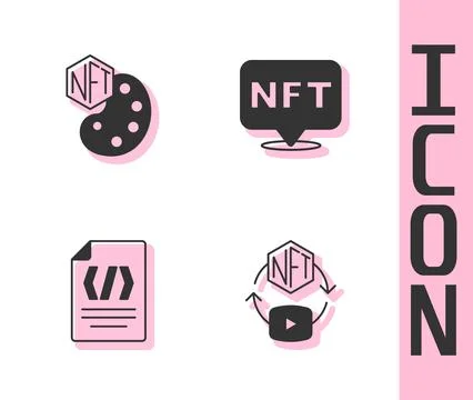 Set NFT Digital crypto art, Binary code and  icon. Vector Illustrazione stock