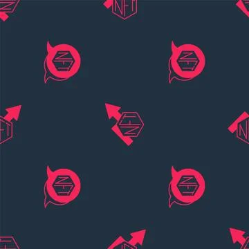 Set NFT Digital crypto art and growth bar chart on seamless pattern. Vector Stock Illustration