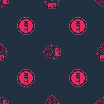 Set NFT Digital crypto art and  on seamless pattern. Vector Stock Illustration