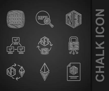 Set NFT Digital crypto art, Ethereum ETH, contract, Cyber security, exchang.. Illustrazione stock