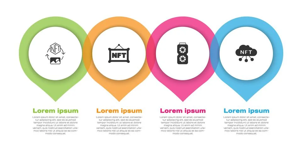 Set NFT Digital crypto art, Video graphic card and cloud. Business infograp.. Stock Illustration