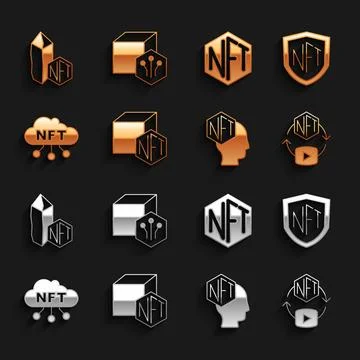 Set NFT Digital crypto art, shield, cloud,  and  icon. Vector Stock Illustration