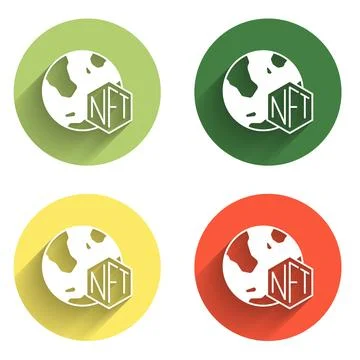 Set NFT Digital crypto art icon isolated with long shadow background. Non f.. Illustrazione stock