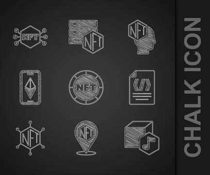 Set NFT Digital crypto art, Binary code, blockchain technology, Ethereum ET.. Illustrazione stock