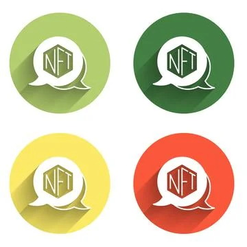 Set NFT Digital crypto art icon isolated with long shadow background. Non f.. Stock Illustration