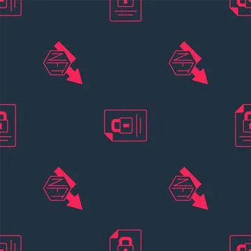 Set NFT growth bar chart and Document and lock on seamless pattern. Vector Illustrazione stock