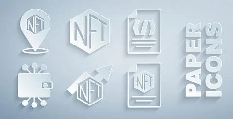 Set NFT growth bar chart, Binary code, Cryptocurrency wallet, contract, Digital Stock Illustration