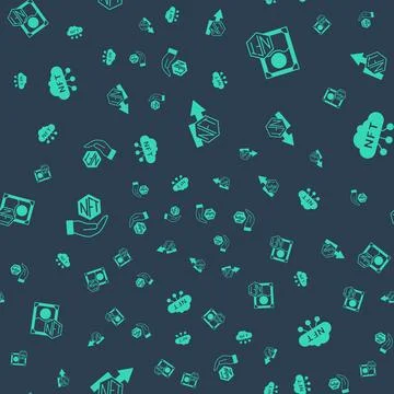 Set NFT growth bar chart, Digital crypto,  and cloud on seamless pattern. V.. 스톡 일러스트
