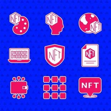 Set NFT shield, blockchain technology, Digital crypto art, contract Stock Illustration