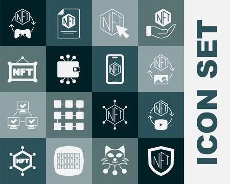 Set NFT shield, Digital crypto art, Cryptocurrency wallet,  and Mobile with.. Illustrazione stock