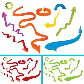 Set of nine 3d arrows in different colors vector illustration Stock Illustration