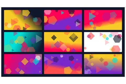 Set of nine abstract background templates featuring vibrant colorful gradie.. Stockillustratie