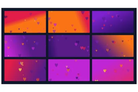 Set of Nine Abstract Digital Illustrations Showcasing Blended Gradient Hues.. イラスト素材
