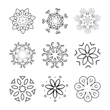 Set of nine abstract round patterns isolated on white background. Vector design Stock Illustration