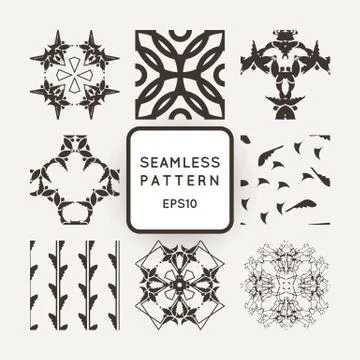 Set of nine abstract vector seamless patterns Stock Illustration