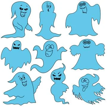 Set of nine amusing ghosts Illustrazione stock