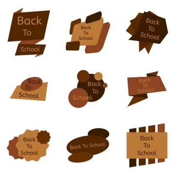 Set of nine brown back to school badges Stock Illustration