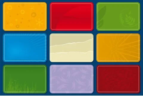 Set of nine card backgrounds in different colors. Stock Illustration