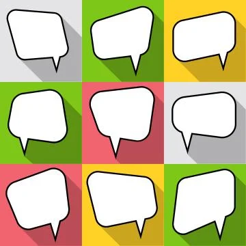 Set of nine cartoon comic balloon speech bubbles in flat style Stock Illustration