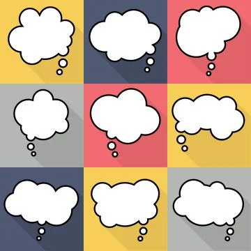 Set of nine cartoon comic balloon speech bubbles in flat style Illustrazione stock
