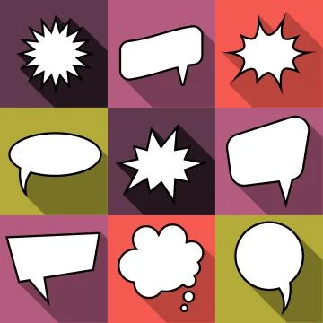 Set of nine cartoon comic balloon speech bubbles in flat style Stock Illustration