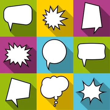 Set of nine cartoon comic balloon speech bubbles in flat style Stockillustratie