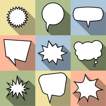 Set of nine cartoon comic balloon speech bubbles in flat style 스톡 일러스트