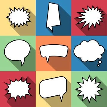 Set of nine cartoon comic balloon speech bubbles in flat style Stock Illustration