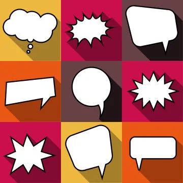 Set of nine cartoon comic balloon speech bubbles in flat style Stock Illustration