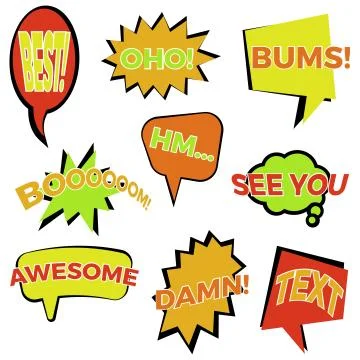 Set of nine cartoon comic balloon speech bubbles in flat style Stock Illustration