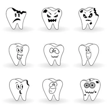 Set of nine characters of cartoon teeth Stock Illustration