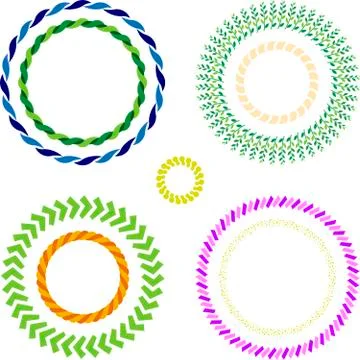 Set of nine circular frames in geometric forms and flat colors. Stock Illustration