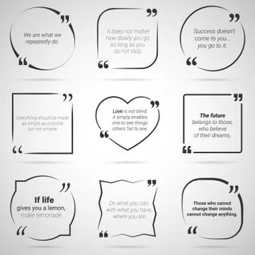 Set of nine citations in tex boxes, frames and quotes. Vector Stock Illustration