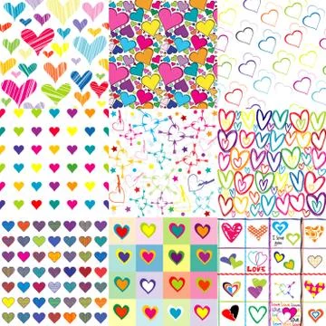 Set of nine colorful patterns for Valentines day Stock Illustration