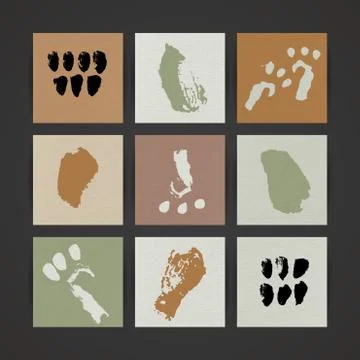 Set of Nine Creative Paper Cards. Hand Drawn Ink Textures. Vector Stock Illustration