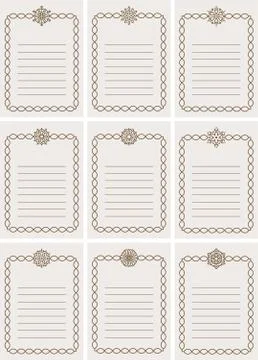 Set of nine decorative frames for note with lines. Vector. Stock Illustration