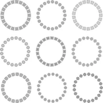 Set of nine decorative vector round frames for your design Stock Illustration