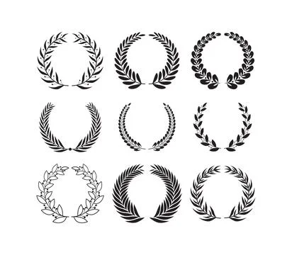 Set of nine different circular laurel wreaths, creating a sense of celebration Ilustração Stock