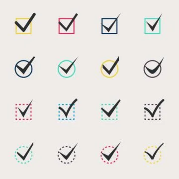 Set of nine different colors vector check marks Stock Illustration