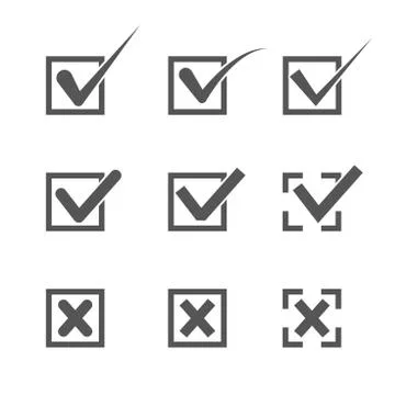 Set of nine different grey and white vector check marks Stock Illustration