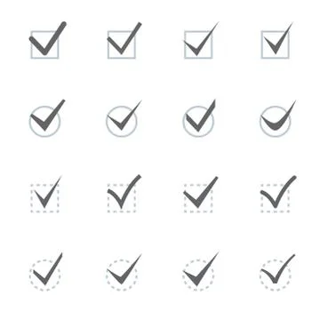 Set of nine different grey and white vector check marks or ticks Stock Illustration
