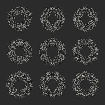 Set of nine elegant hand drawn retro floral frame Stock Illustration