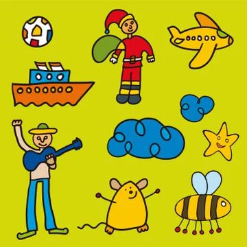 Set of nine figures in kiddy style. Stock Illustration