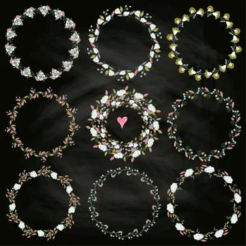 Set of nine hand-draw vector laurel wreaths. Sketch frames, hand-drawn Stock Illustration