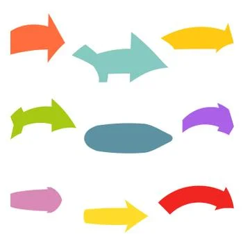 Set of nine multicolored various arrows Stock Illustration